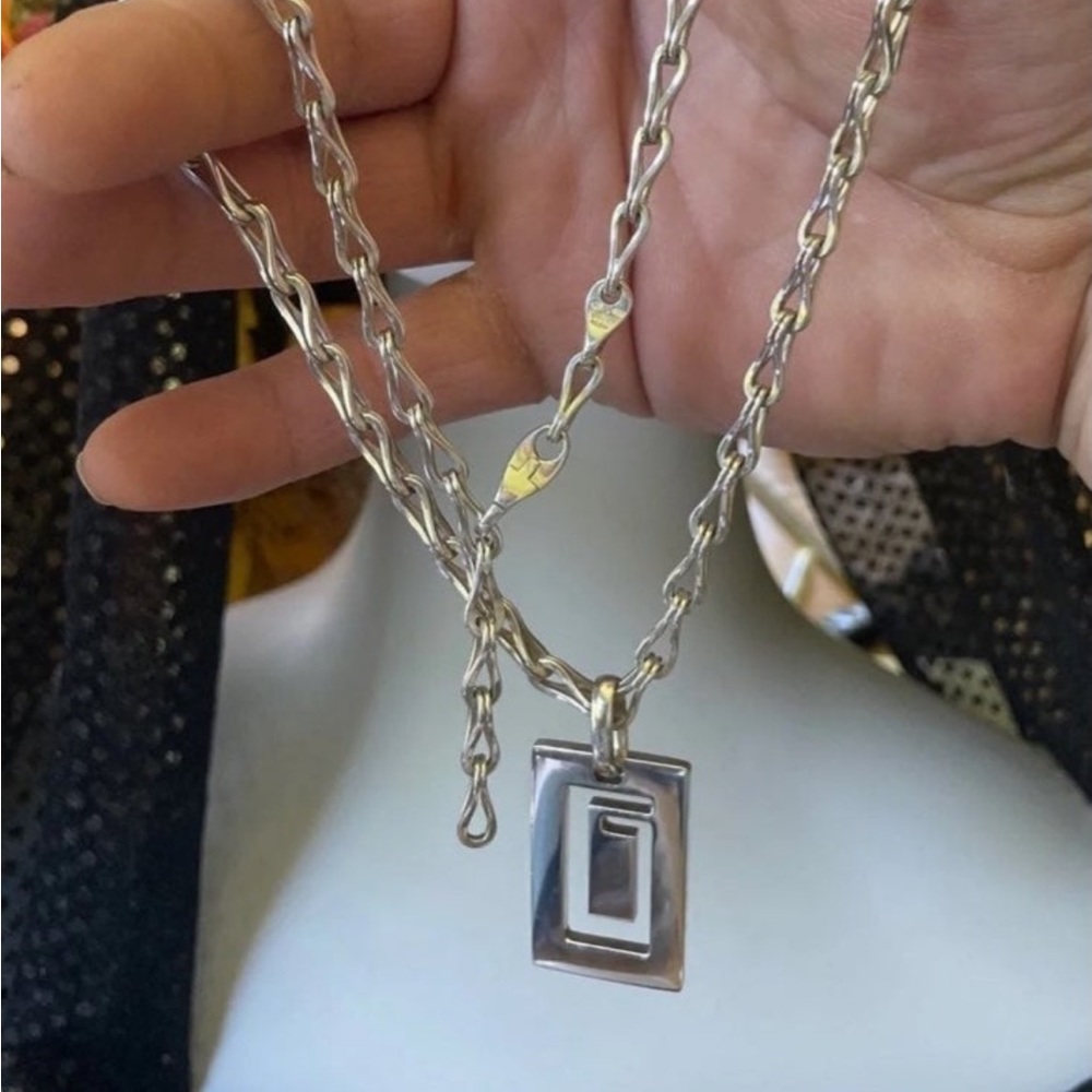 Authentic Gucci 5.5 mm wide vintage sterling silver chain +pendant unisex